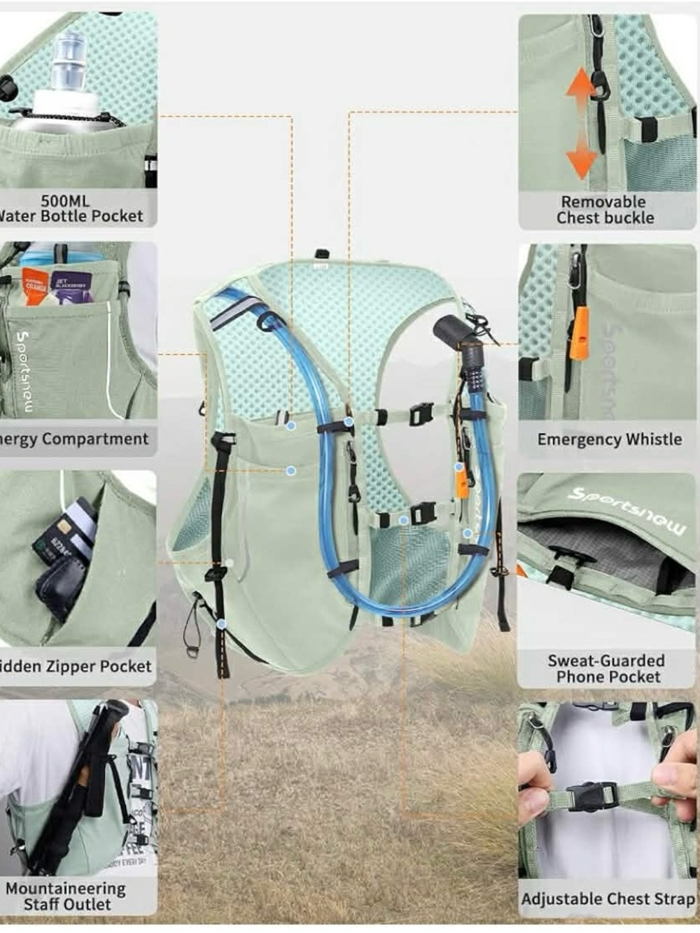 Ultra-Lightweight Unisex Gray Running Hydration Vest with 2 soft flasks NWT - Picture 13 of 13